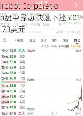 Irobot Corporation盘中异动 快速下挫5.01%报8.73美元