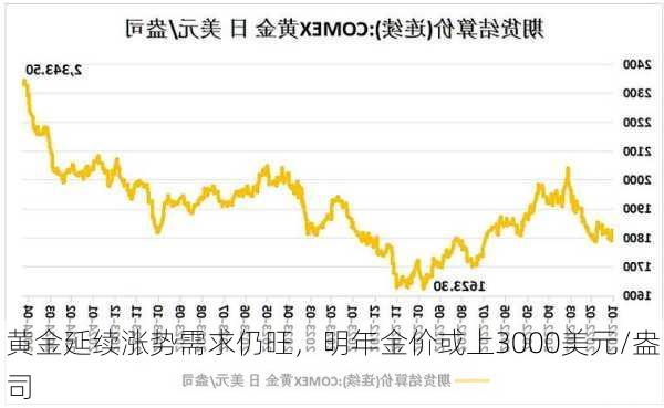 黄金延续涨势需求仍旺，明年金价或上3000美元/盎司