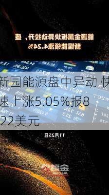 新园能源盘中异动 快速上涨5.05%报8.22美元