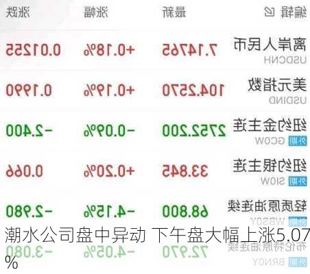 潮水公司盘中异动 下午盘大幅上涨5.07%