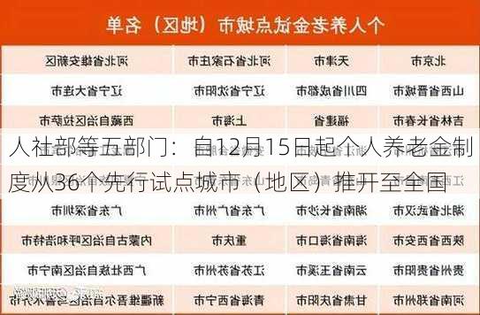 人社部等五部门：自12月15日起个人养老金制度从36个先行试点城市（地区）推开至全国