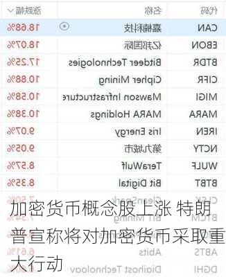 加密货币概念股上涨 特朗普宣称将对加密货币采取重大行动