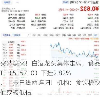 突然熄火！白酒龙头集体走弱，食品ETF（515710）下挫2.82%，止步日线两连阳！机构：食饮板块价值或被低估